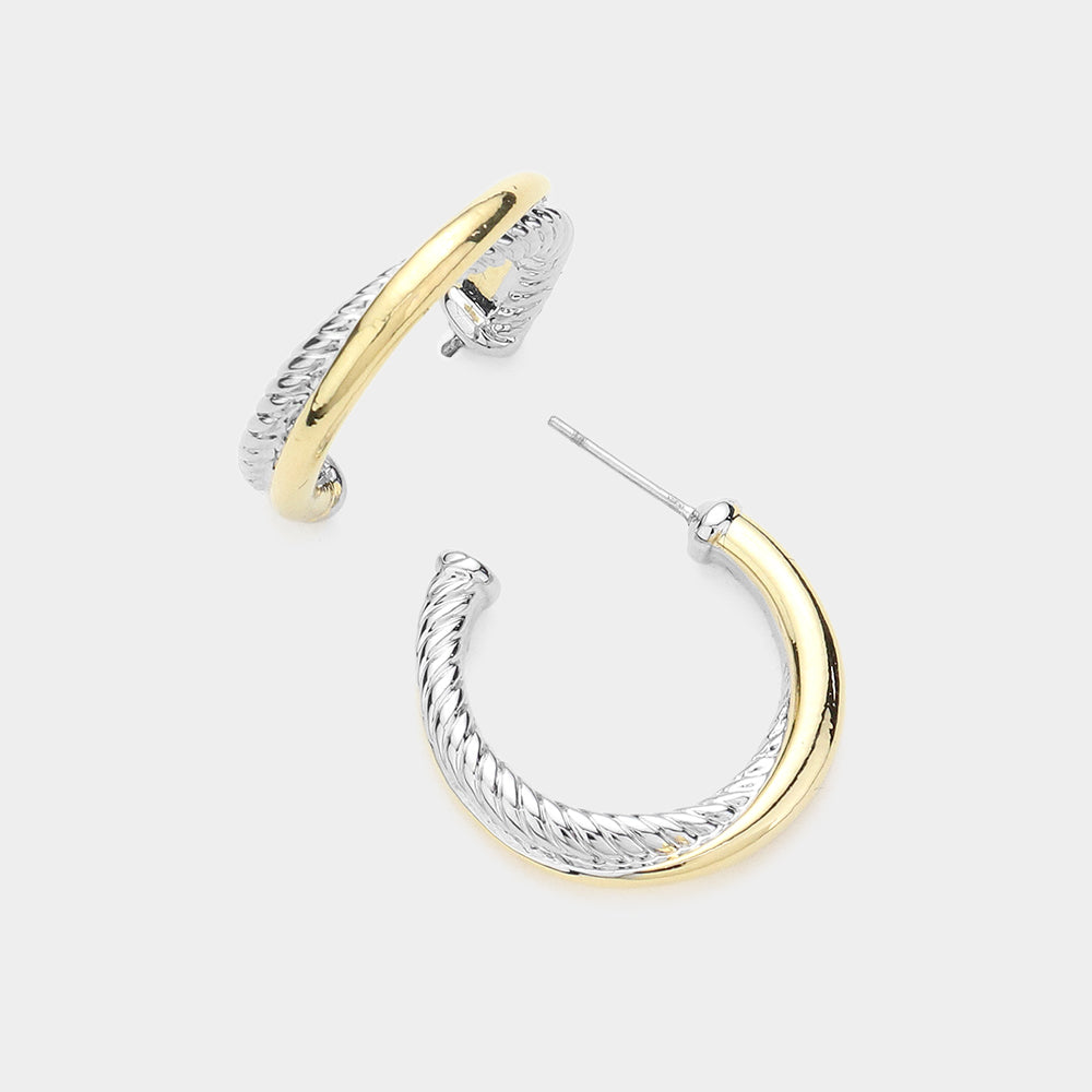 Crisscross Metal Hoop Earrings-M H W ACCESSORIES - M H W ACCESSORIES LLC