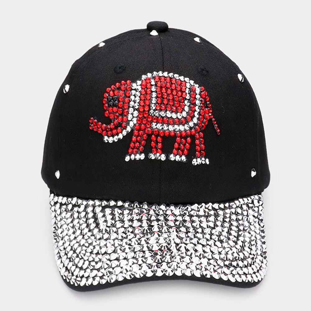 Crystal Accented Elephant Baseball Cap- M H W ACCESSORIES