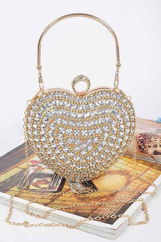 Crystal Heart Shape Statement Box Clutch-M H W ACCESSORIES
