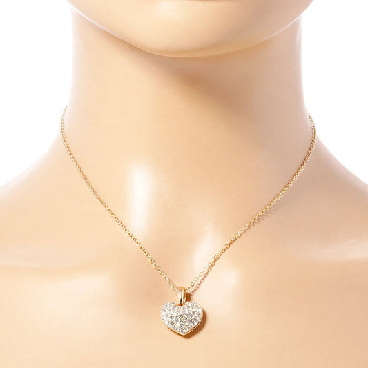 Crystal Rhinestone Pave Gold Heart Pendant Necklace - M H W ACCESSORIES LLC