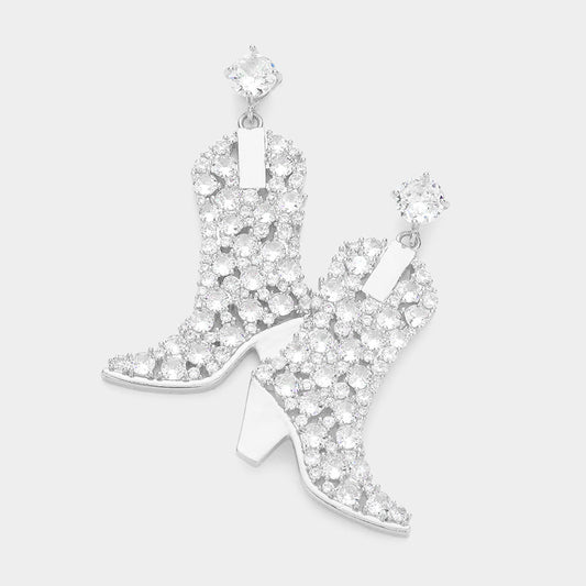 Cubic Zirconia Western Boot Dangle Evening Earrings for Women - M H W ACCESSORIES LLC