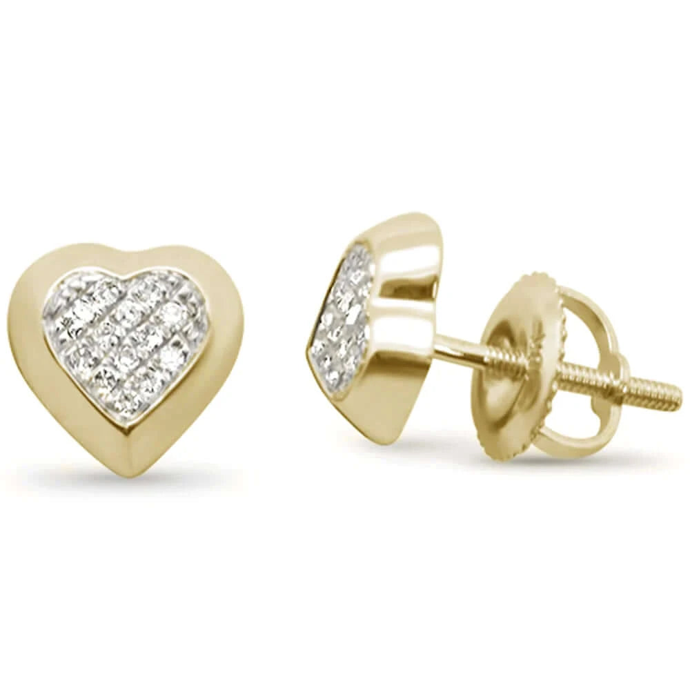 10K Yellow Gold Diamond Heart Shaped Earrings .09 carat for Women - M H W ACCESSORIES LLC