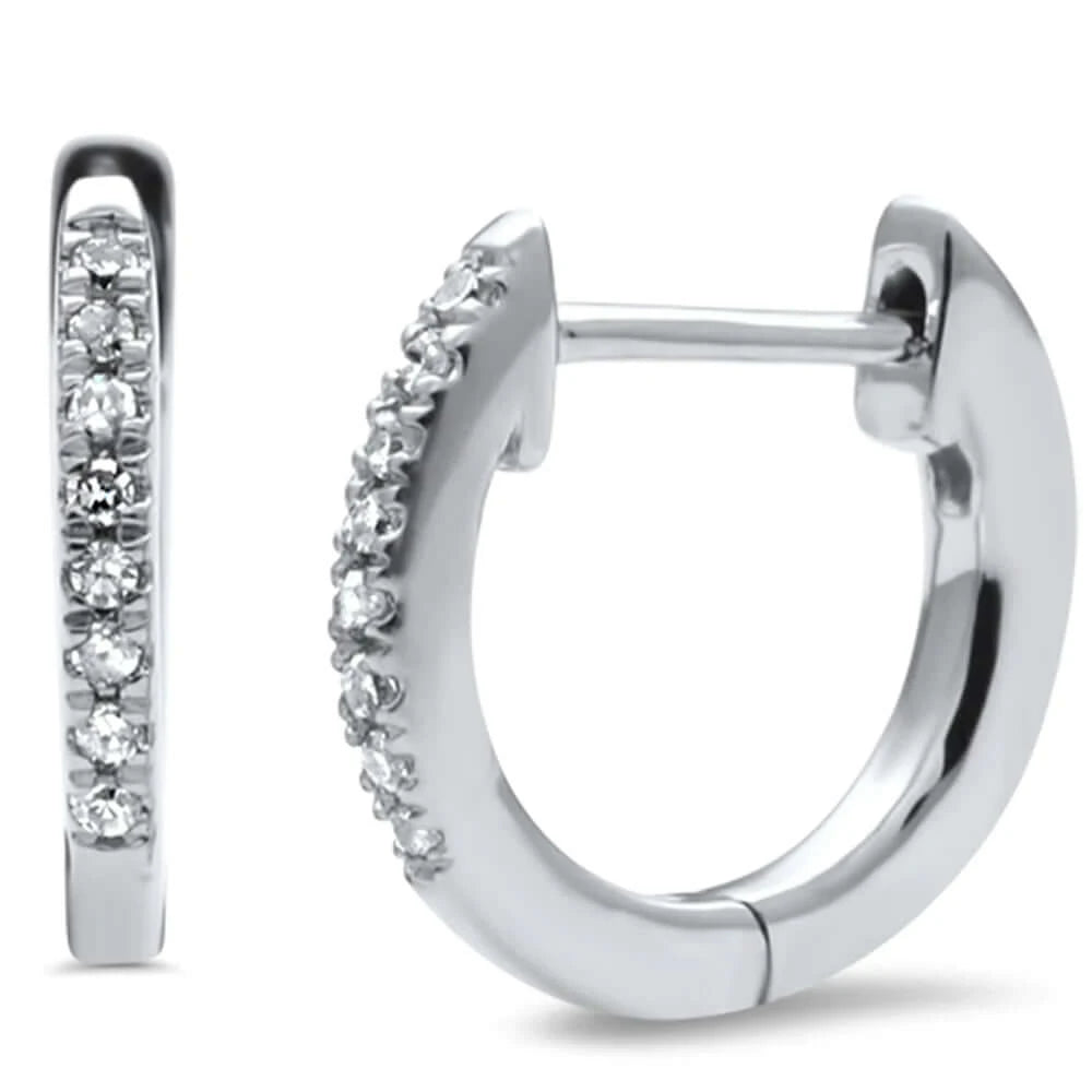 10KT White Gold Diamond Huggie Hoop Earrings .07 ct. for Women - M H W ACCESSORIES LLC