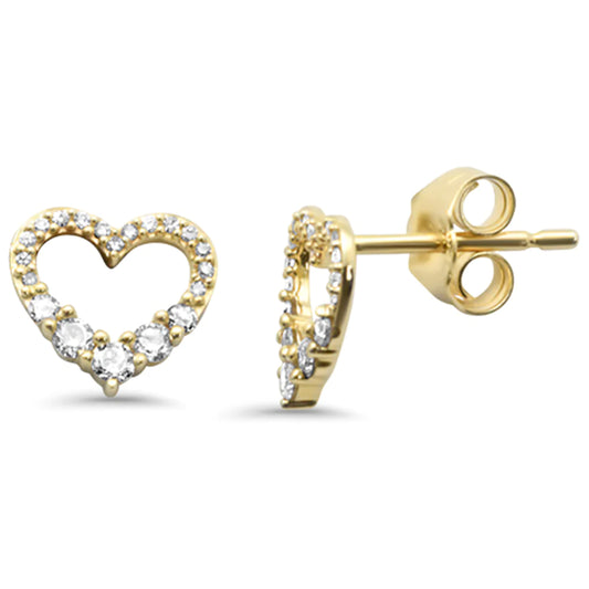 14K Yellow Gold Diamond Heart Stud Earrings- M H W ACCESSORIES - M H W ACCESSORIES LLC