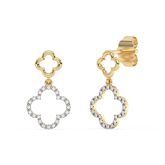 .10ct G SI 14K Yellow Gold Diamond Clover Dangling Earrings - M H W ACCESSORIES LLC
