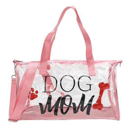 DOG MOM Message Printed Transparent Boston Bag / Crossbody Bag - M H W ACCESSORIES LLC