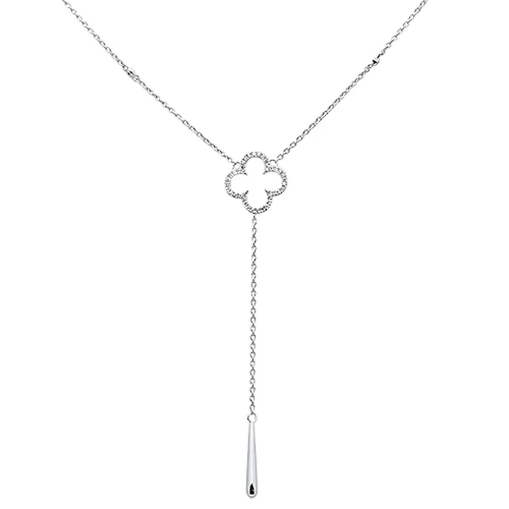 .10ct 14kt White Gold Diamond Clover Lariat Drop Pendant Necklace 18" - M H W ACCESSORIES LLC