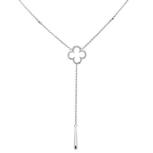 .10ct 14kt White Gold Diamond Clover Lariat Drop Pendant Necklace 18" - M H W ACCESSORIES LLC