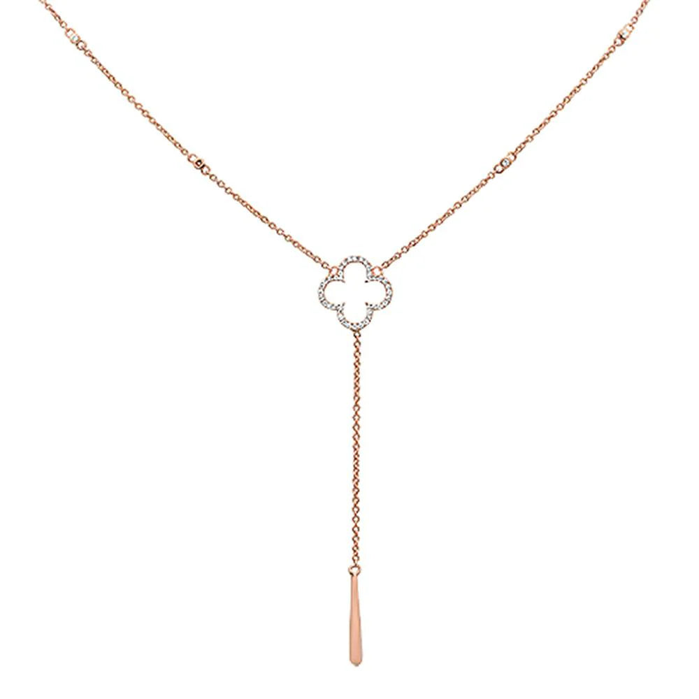 .16cts 14k Rose Gold Diamond Clover Drop Lariat Pendant Necklace 18" - M H W ACCESSORIES LLC
