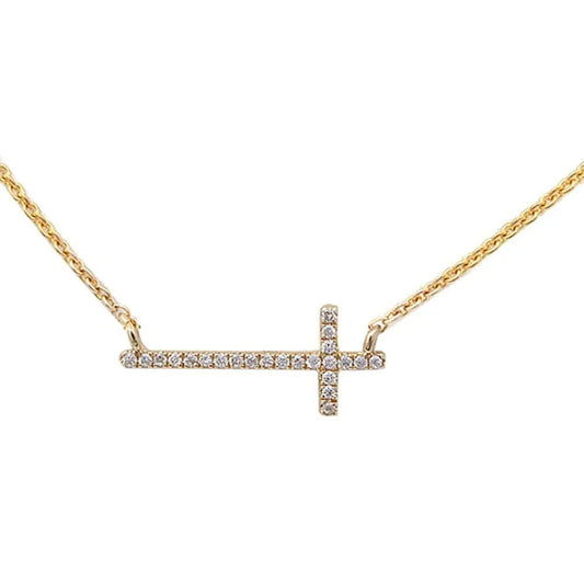 10k Gold Diamond Sideways Cross Pendant Necklace for Women - M H W ACCESSORIES LLC