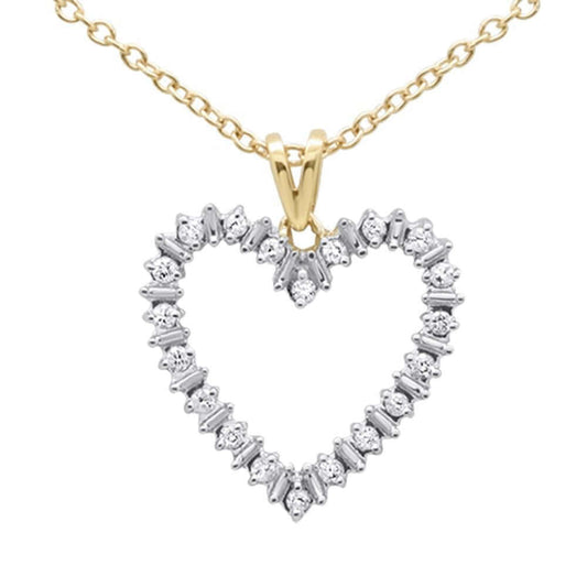10K Yellow Gold Diamond Heart Shaped Pendant Necklace .11 Carat for Women - M H W ACCESSORIES LLC