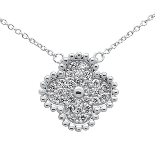 .31ct G SI 14K White Gold Diamond Clover Pendant Necklace 18" Long - M H W ACCESSORIES LLC