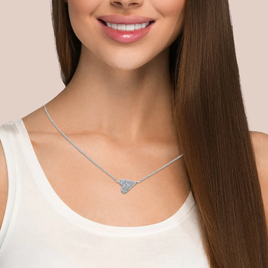 14K White Gold Diamond Sideway Heart Pendant Necklace-M H W ACCESSORIES - M H W ACCESSORIES LLC