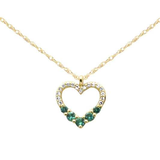 14K Yellow Gold Diamond Heart Shape Emerald Pendant Necklace -M H W ACCESSORIES - M H W ACCESSORIES LLC