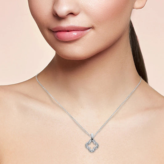 .10ct G SI 14K White Gold Diamond Clover Necklace Pendant 18" Long Chain - M H W ACCESSORIES LLC