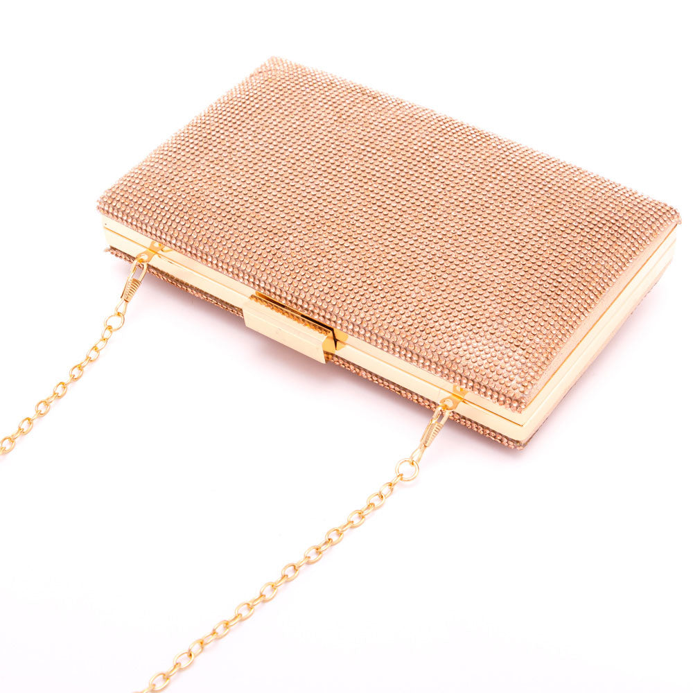 Rose Gold Shimmery Evening Clutch Bag for Women M H W ACCESSORIES LLC Rose Gold Shimmery Evening Clutch Bag for Women