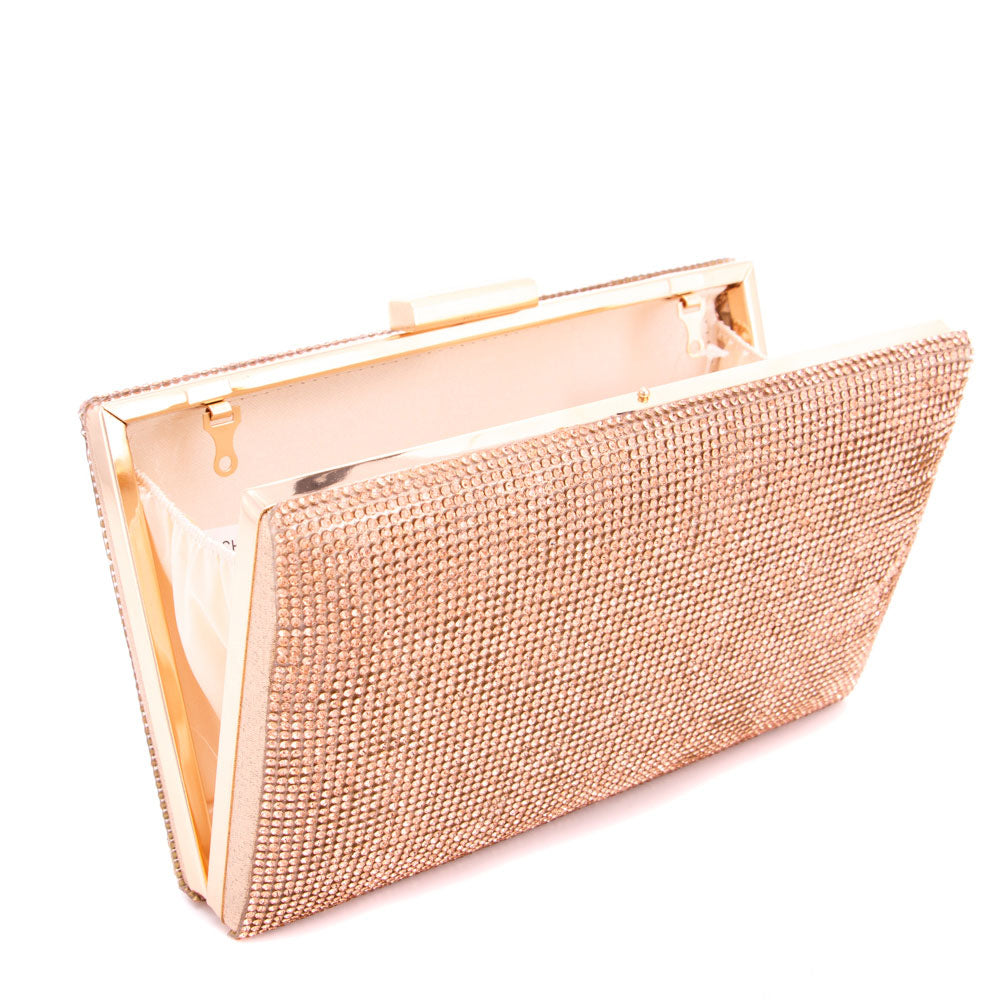 Rose Gold Shimmery Evening Clutch Bag for Women M H W ACCESSORIES LLC Rose Gold Shimmery Evening Clutch Bag for Women