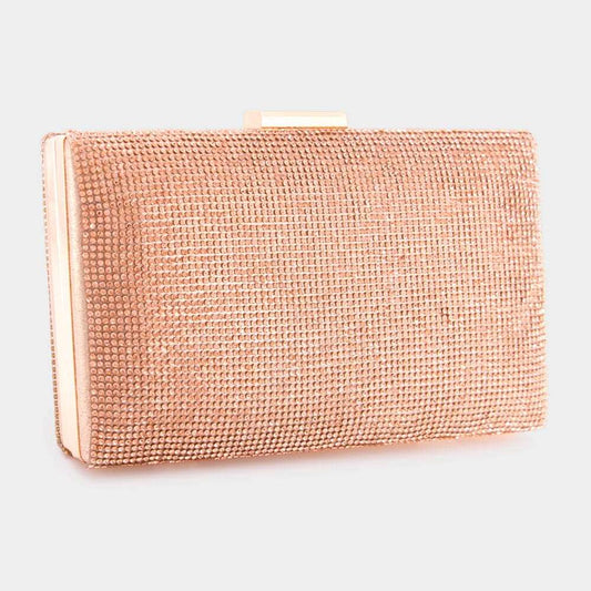Rose Gold Shimmery Evening Clutch Bag for Women M H W ACCESSORIES LLC Rose Gold Shimmery Evening Clutch Bag for Women