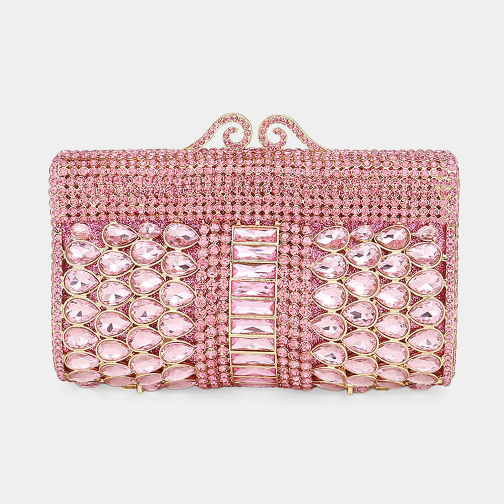 Pink Teardrop Stone Cluster Embellished Bling Clutch / Tote / Shoulder Bag - M H W ACCESSORIES LLC