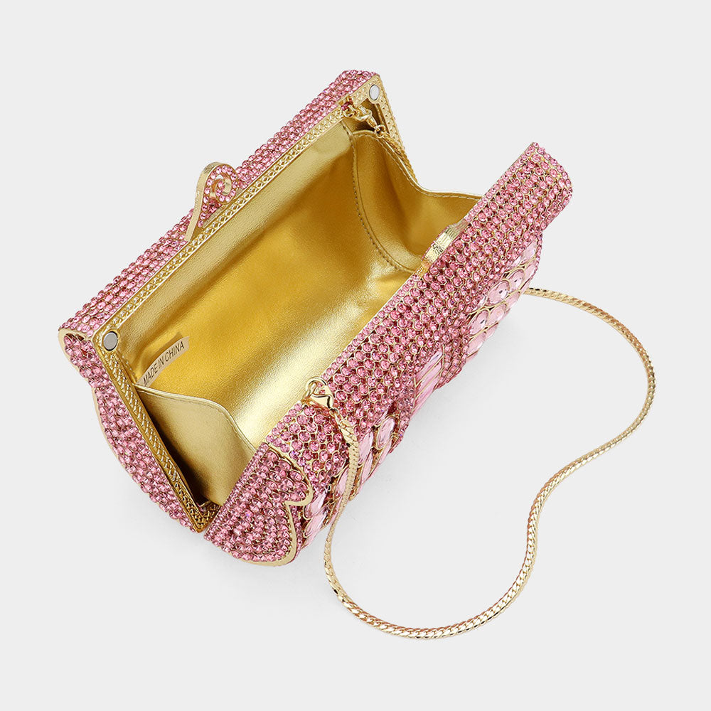 Pink Teardrop Stone Cluster Embellished Bling Clutch / Tote / Shoulder Bag - M H W ACCESSORIES LLC