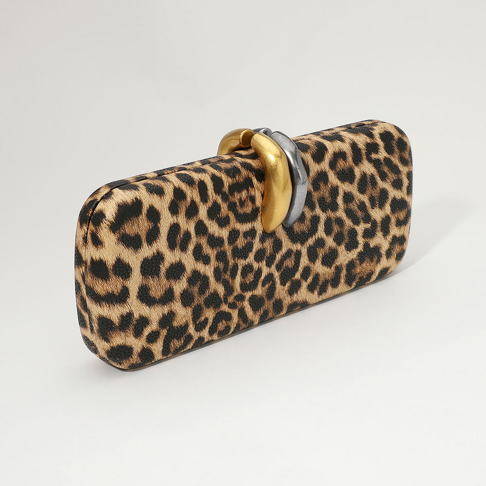 Leopard Faux Leather Structured Crossbody Evening Clutch Bag M H W ACCESSORIES LLC Leopard Faux Leather Structured Crossbody Evening Clutch Bag