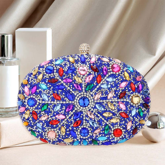 Blue Marquise Stone Accented Bling Evening / Clutch Bag - M H W ACCESSORIES LLC