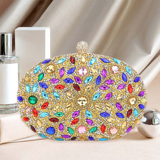 Gold Marquise Stone Accented Bling Evening / Clutch Bag - M H W ACCESSORIES LLC