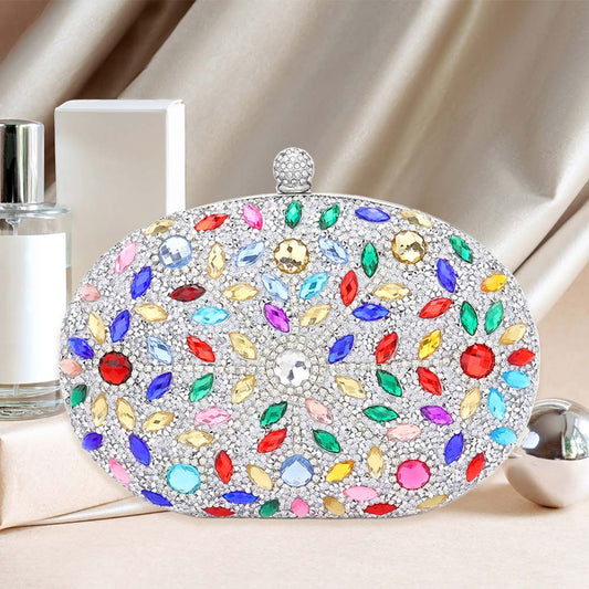 Silver Marquise Stone Accented Bling Evening / Clutch Bag - M H W ACCESSORIES LLC