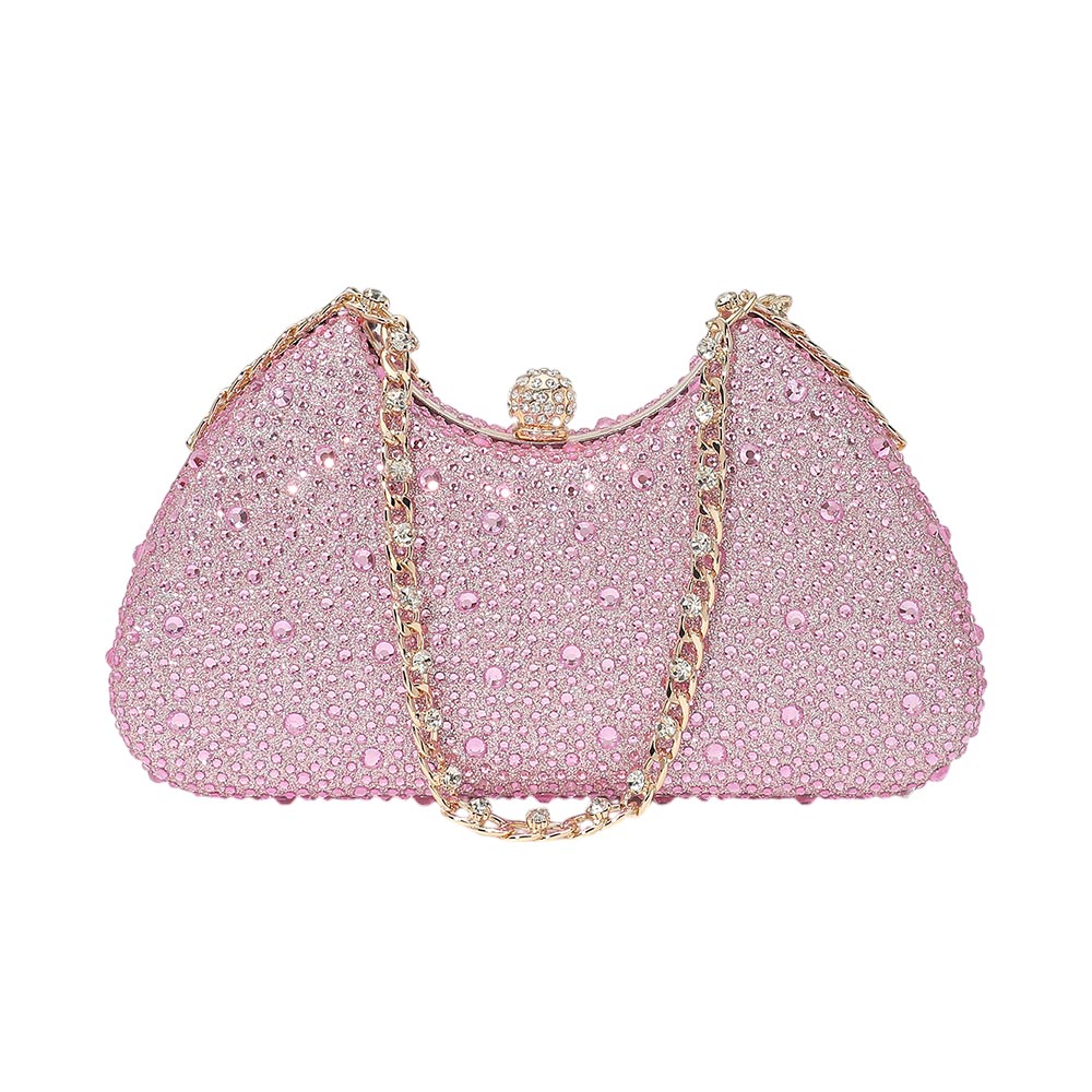 Pink Crystal Embellished Evening Clutch Bag for Women M H W ACCESSORIES LLC Pink Crystal Embellished Evening Clutch Bag for Women