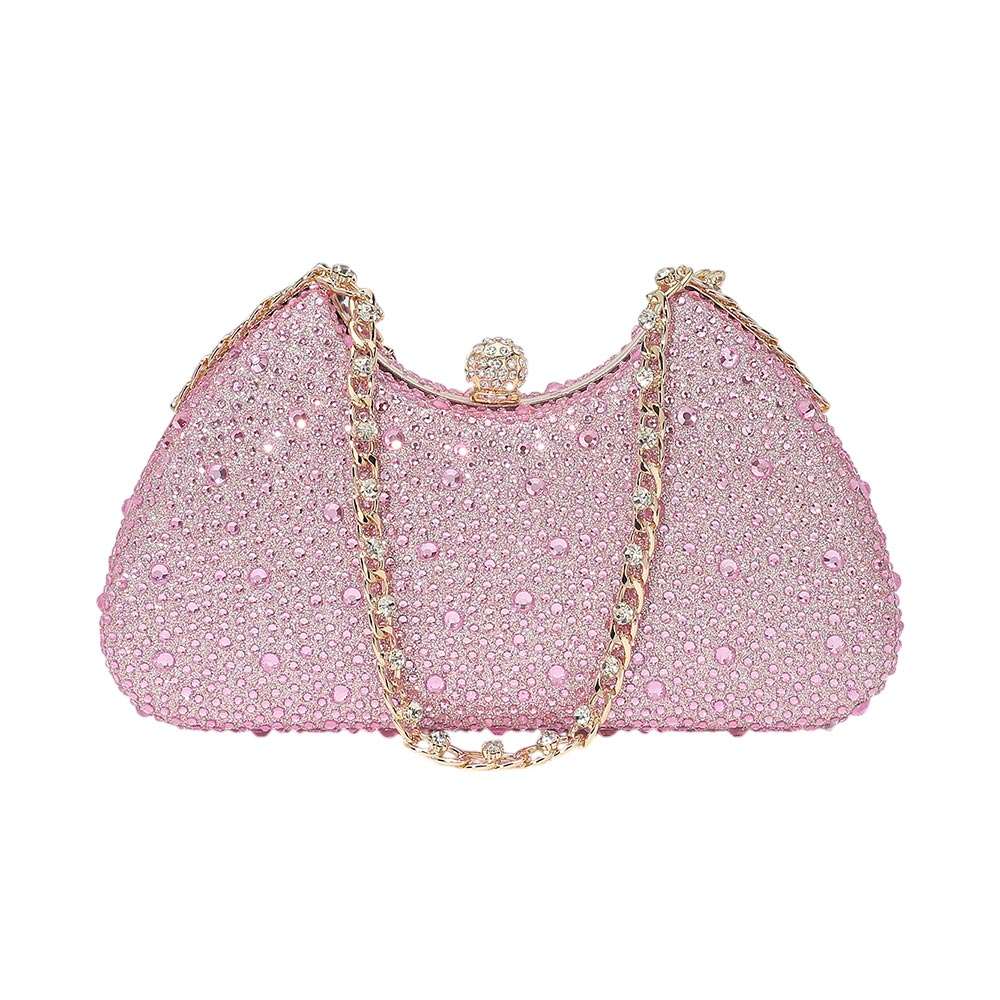 Pink Crystal Embellished Evening Clutch Bag for Women M H W ACCESSORIES LLC Pink Crystal Embellished Evening Clutch Bag for Women