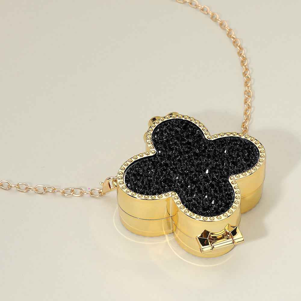 Rhinestone Gold & Black  Studded Mini Quatrefoil Evening Clutch Crossbody Bag