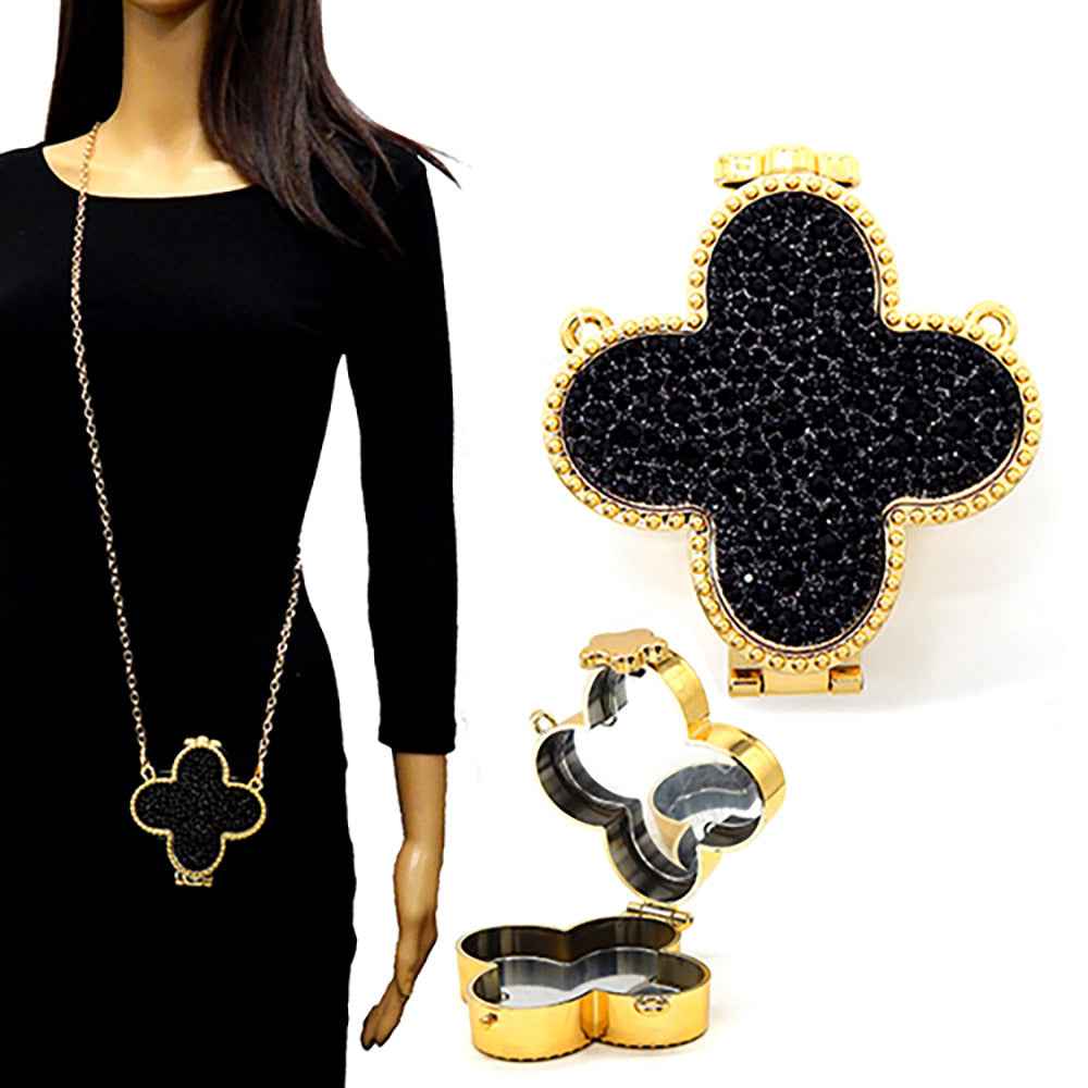 Rhinestone Gold & Black  Studded Mini Quatrefoil Evening Clutch Crossbody Bag