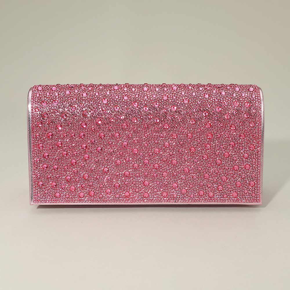 Pink Bling Studded Evening Clutch Crossbody Bag M H W ACCESSORIES LLC Pink Bling Studded Evening Clutch Crossbody Bag