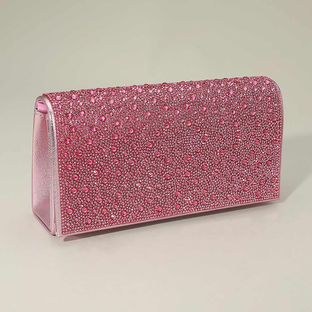 Pink Bling Studded Evening Clutch Crossbody Bag M H W ACCESSORIES LLC Pink Bling Studded Evening Clutch Crossbody Bag