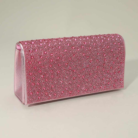 Pink Bling Studded Evening Clutch Crossbody Bag M H W ACCESSORIES LLC Pink Bling Studded Evening Clutch Crossbody Bag