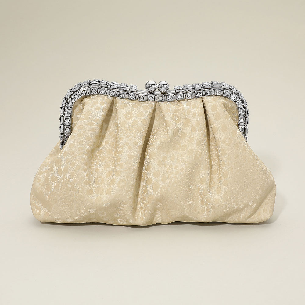 Ivory Rhinestone Bead Frame Leopard Print Crossbody Evening Clutch Bag M H W ACCESSORIES LLC Ivory Rhinestone Bead Frame Leopard Print Crossbody Evening Clutch Bag