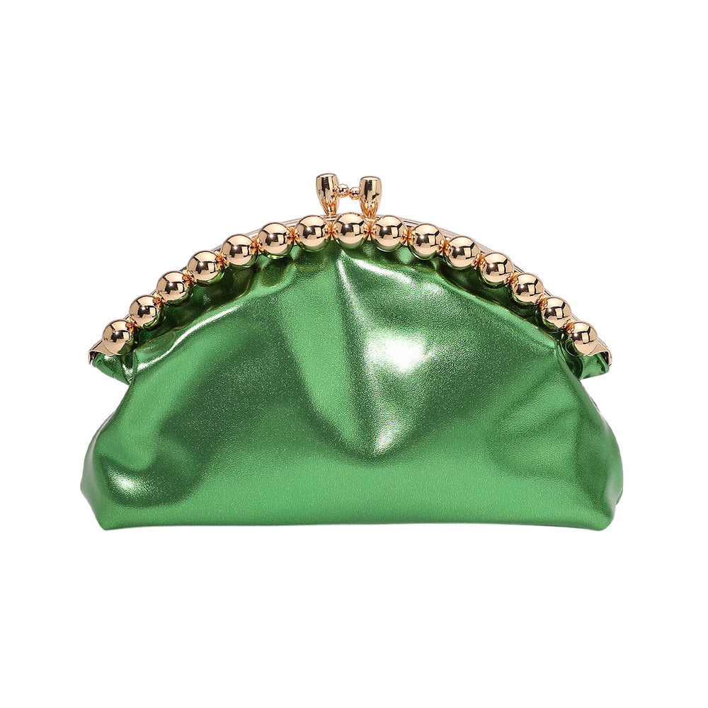 Green Bold Metal Ball Bead Frame Metallic Crossbody Evening Clutch Bag M H W ACCESSORIES LLC Green Bold Metal Ball Bead Frame Metallic Crossbody Evening Clutch Bag