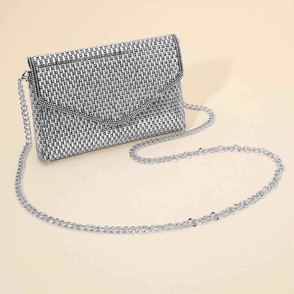 Elegant Baguette Round Bling Studded Envelope Evening Clutch Crossbody Bag