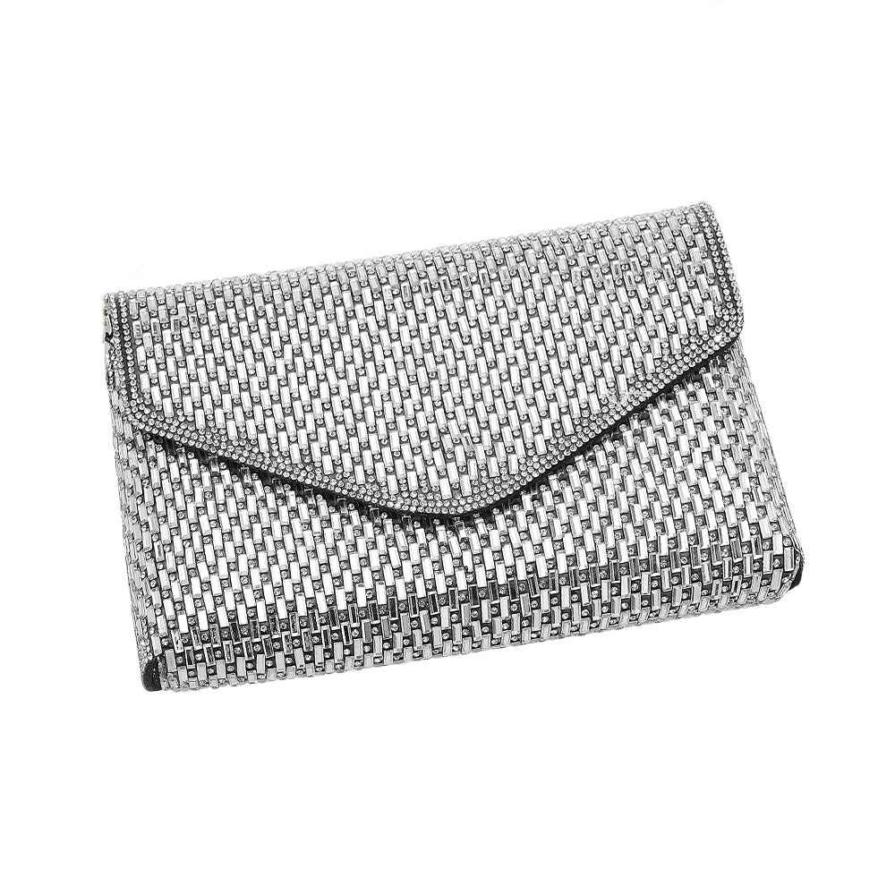 Elegant Baguette Round Bling Studded Envelope Evening Clutch Crossbody Bag
