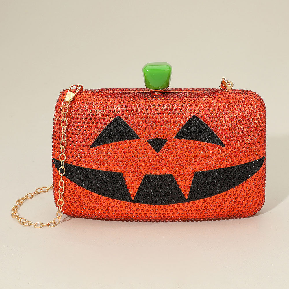 Bling Halloween Pumpkin Face Evening Clutch / Crossbody Bag for Women M H W ACCESSORIES LLC Bling Halloween Pumpkin Face Evening Clutch / Crossbody Bag for Women