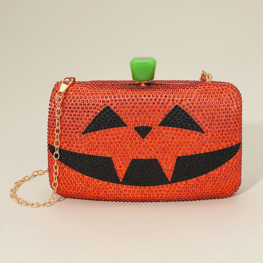 Bling Halloween Pumpkin Face Evening Clutch / Crossbody Bag for Women M H W ACCESSORIES LLC Bling Halloween Pumpkin Face Evening Clutch / Crossbody Bag for Women
