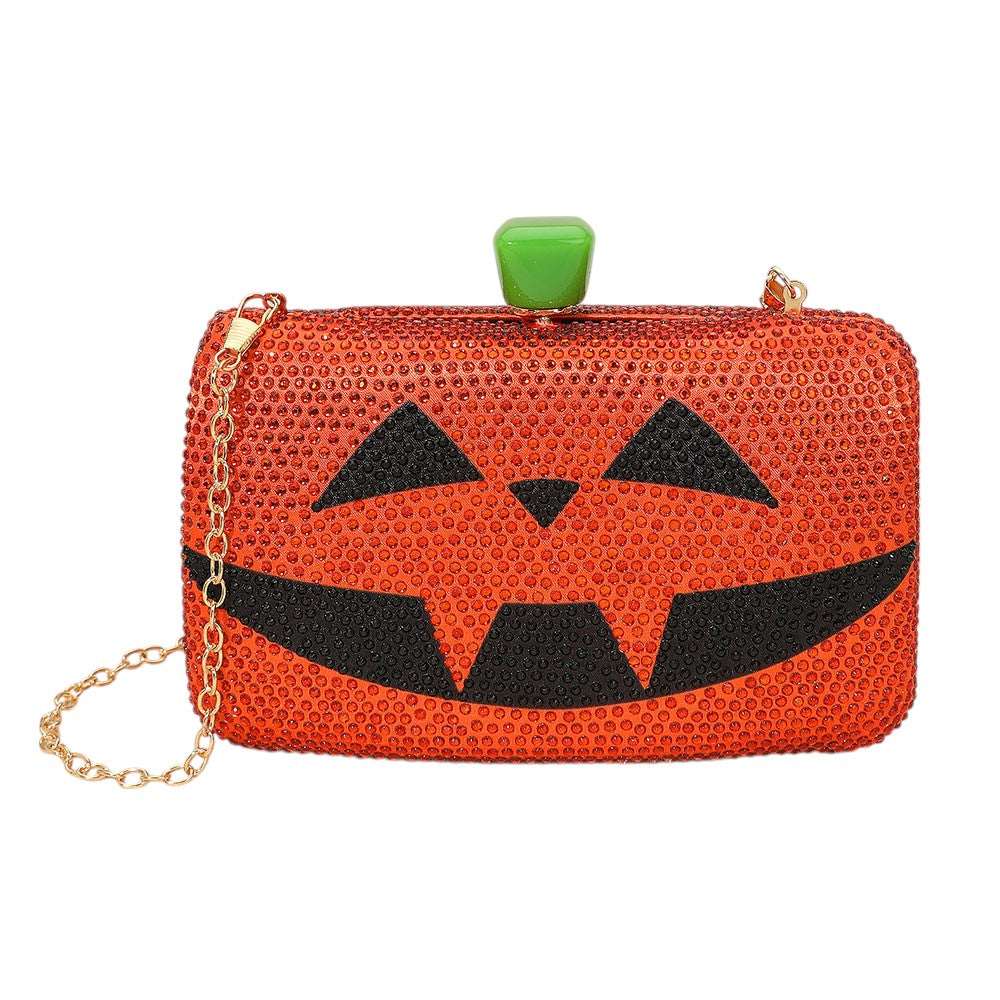 Bling Halloween Pumpkin Face Evening Clutch / Crossbody Bag for Women M H W ACCESSORIES LLC Bling Halloween Pumpkin Face Evening Clutch / Crossbody Bag for Women