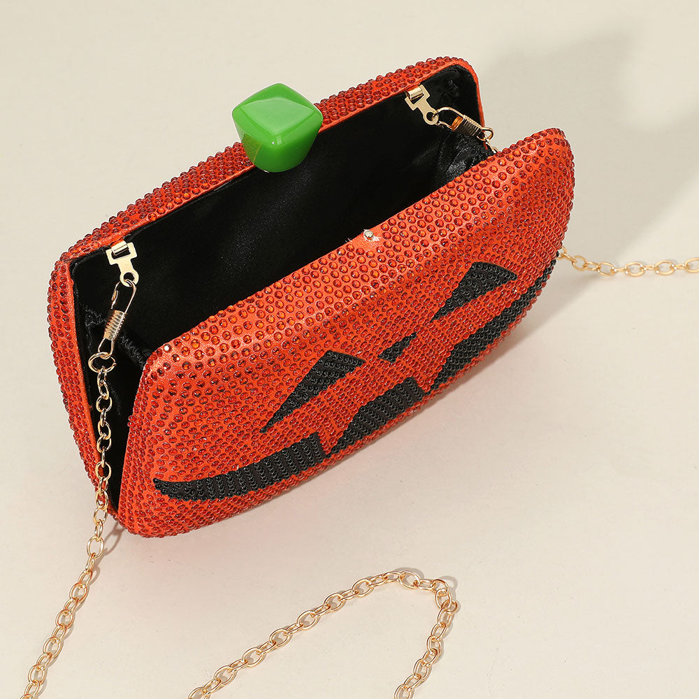 Bling Halloween Pumpkin Face Evening Clutch / Crossbody Bag for Women M H W ACCESSORIES LLC Bling Halloween Pumpkin Face Evening Clutch / Crossbody Bag for Women
