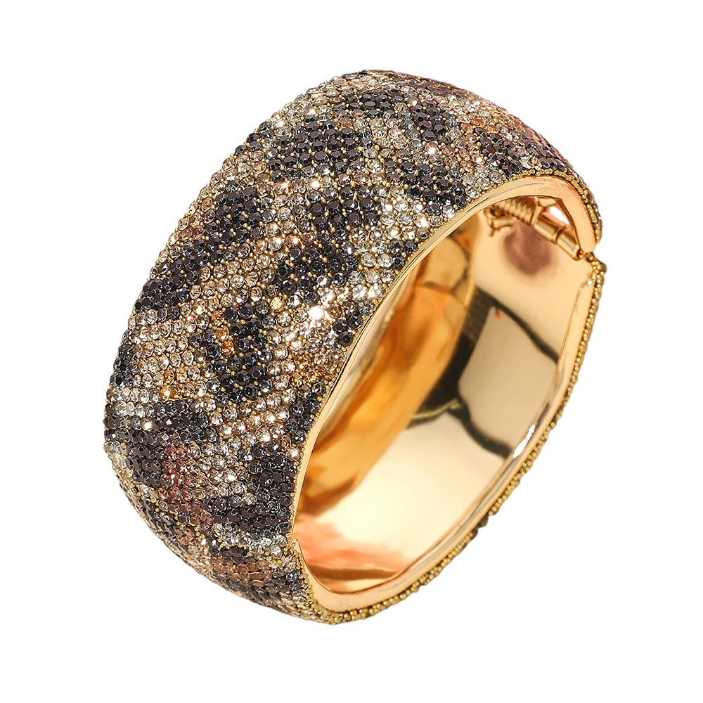 Wide Rhinestone Leopard Bangle Bracelet with Hinged Closure M H W ACCESSORIES LLC Wide Rhinestone Leopard Bangle Bracelet with Hinged Closure