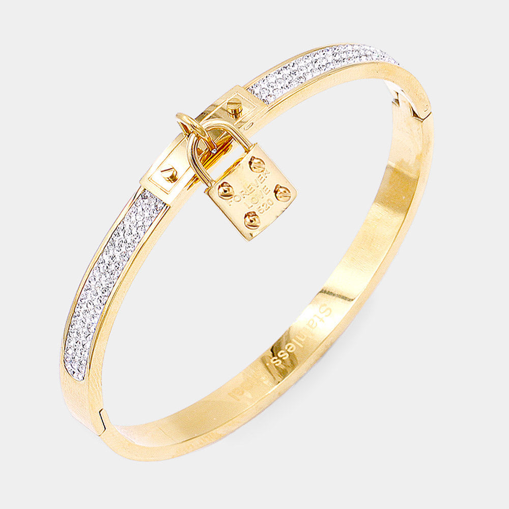FOREVER LOVE Metal Lock Charm Stainless Steel Evening Bracelet M H W ACCESSORIES LLC FOREVER LOVE Metal Lock Charm Stainless Steel Evening Bracelet