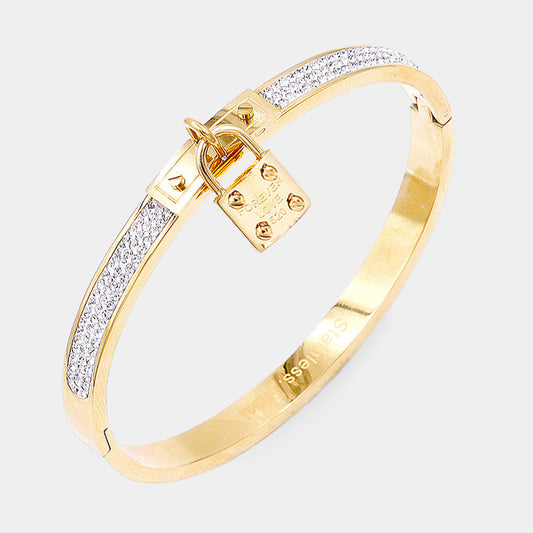 FOREVER LOVE Metal Lock Charm Stainless Steel Evening Bracelet M H W ACCESSORIES LLC FOREVER LOVE Metal Lock Charm Stainless Steel Evening Bracelet