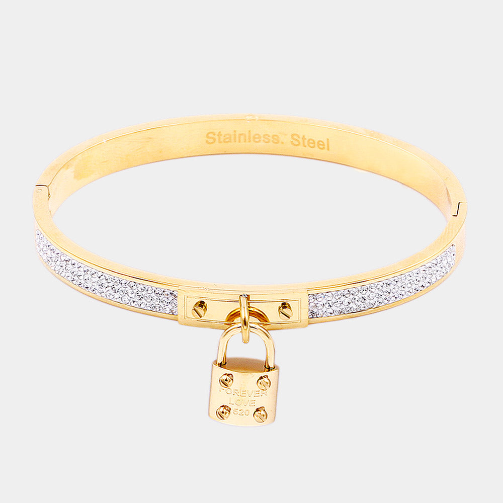 FOREVER LOVE Metal Lock Charm Stainless Steel Evening Bracelet M H W ACCESSORIES LLC FOREVER LOVE Metal Lock Charm Stainless Steel Evening Bracelet