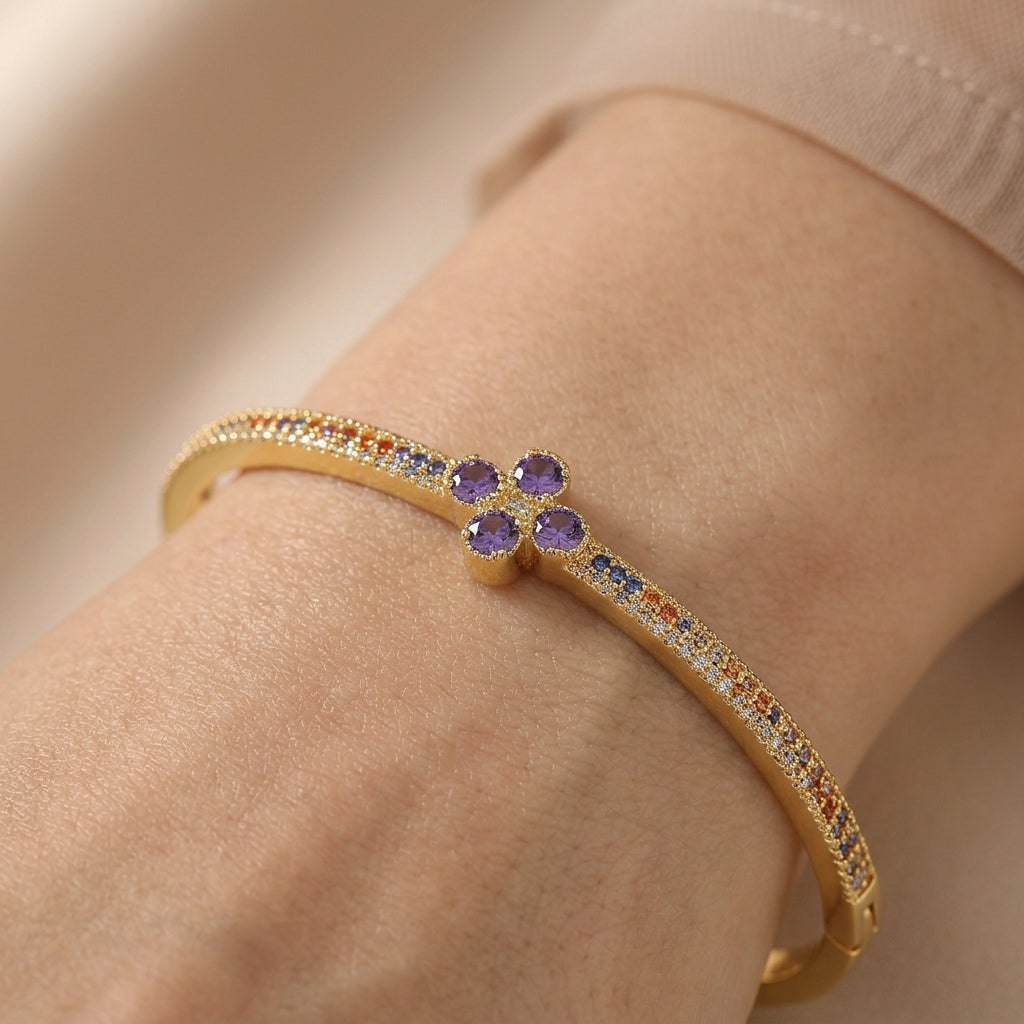 14K Gold Plated CZ Hinged Bangle Bracelet M H W ACCESSORIES LLC 14K Gold Plated CZ Hinged Bangle Bracelet