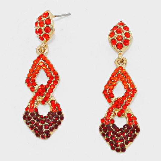 Red Ombre Crystal Rhinestone Earrings-M H W ACCESSORIES - M H W ACCESSORIES LLC