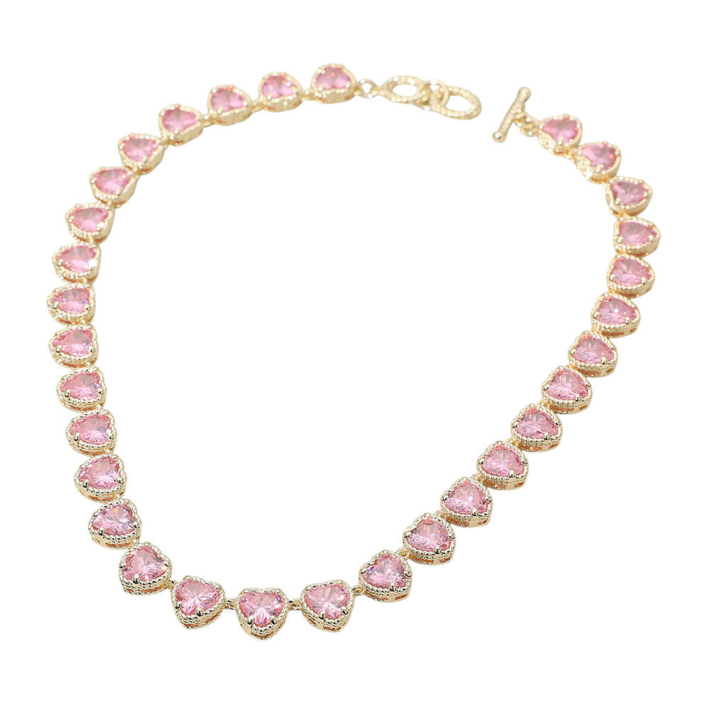 14K Gold Plated CZ Heart Stone Cluster Link Toggle Bracelet (Copy)